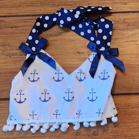 Milediiy Baby Girls Anchor Tops+Polka Dot Briefs Outfit Sunsuit Size 90 - Picture 2 of 5